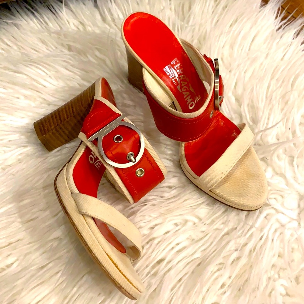 Salvatore Ferragamo Red/Cream Leather Size 6.5